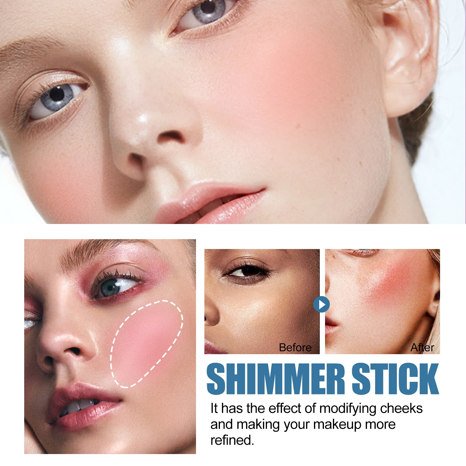 EELHOE Multipurpose Blush Stick Natural Long Lasting Makeup Effect Easy Color Rouge Non-Removing Matte Silky for All Skin Color
