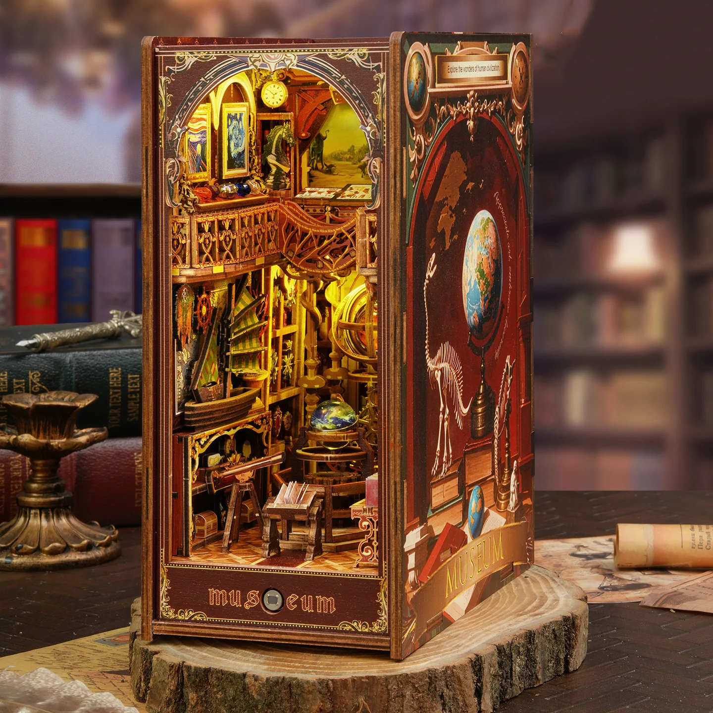 DIY Boekenhoekje Houten Miniatuur Model Kits Eeuw Museum Boekensteun 3D Puzzel met LED Licht Boekenplank voor Vrienden Verjaardagscadeaus