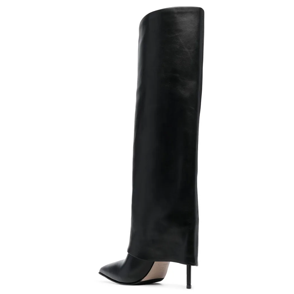 Paris High Tube Loose Pants Boot European American Pointed Toe Solid Color Slim High Heels The Knee Large Women's Boots  Shoes