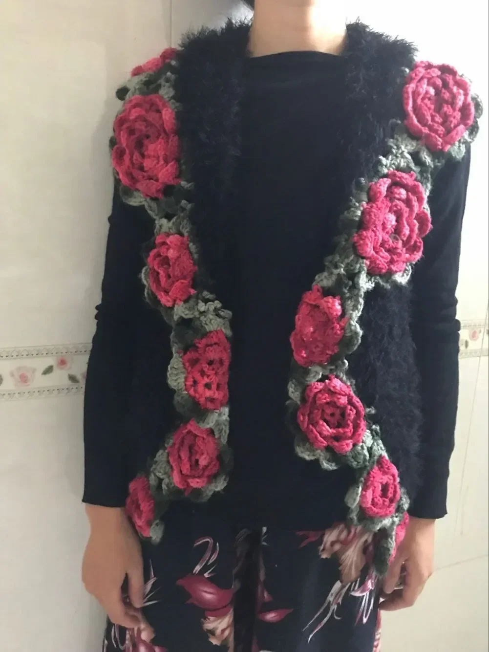 Elegant Luxury Mohair Knitwear Sleeveless Tank Vest Stitch Embroidery Floral Crochet Knitted Sweater Cardigan Wrap Swing Jumper