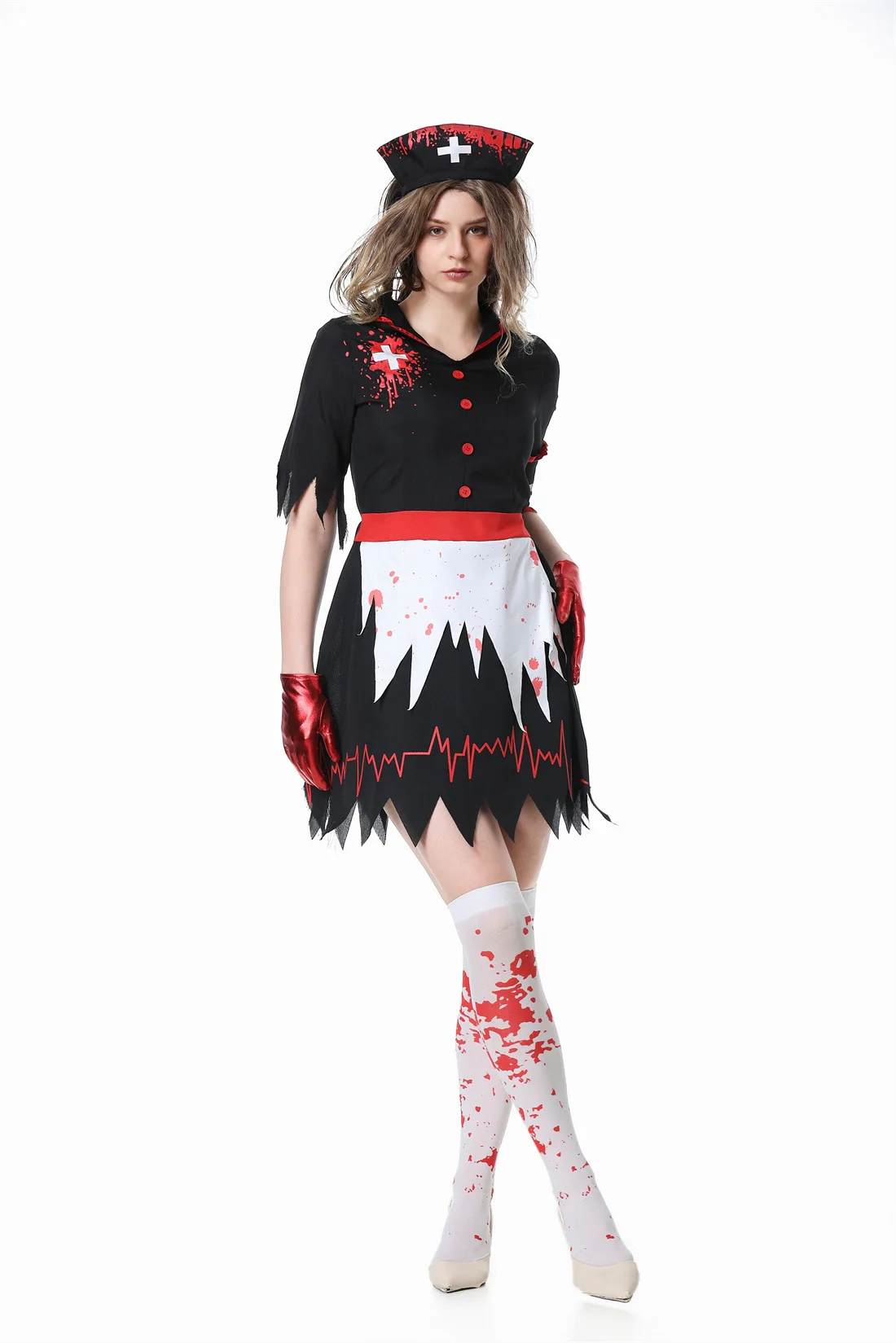 

Bloody Doctor Nurse Zombie Costume Adult Role Play loween Outfit Stained with Blood Zombie Suit Stage Performance