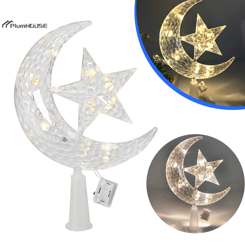 

LED Moon Star Christmas Tree Topper Light Festive Decorative Atmosphere Lamp For Eid Mubarak Muslim Ornament Ramadan Decoration