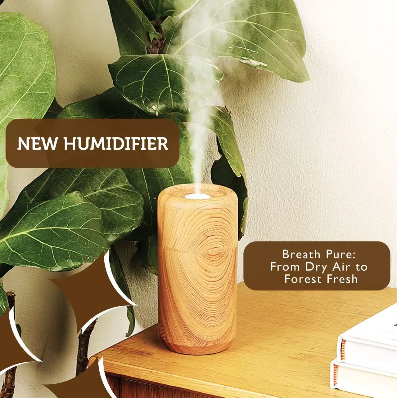 

USB-увлажнитель с нано-туманом под дерево для автомобиля, домашнего офиса, увлажнитель воздуха с подсветкой, меняющим цвет