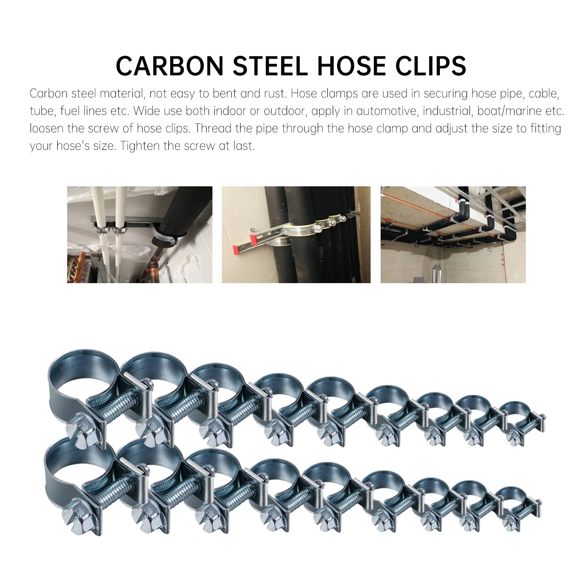 

88 pcs Adjustable Hose Clamps Carbon Steel For Pool Pump Washing Machine Garden Corrosion Resistant Acid Alkali Resistance