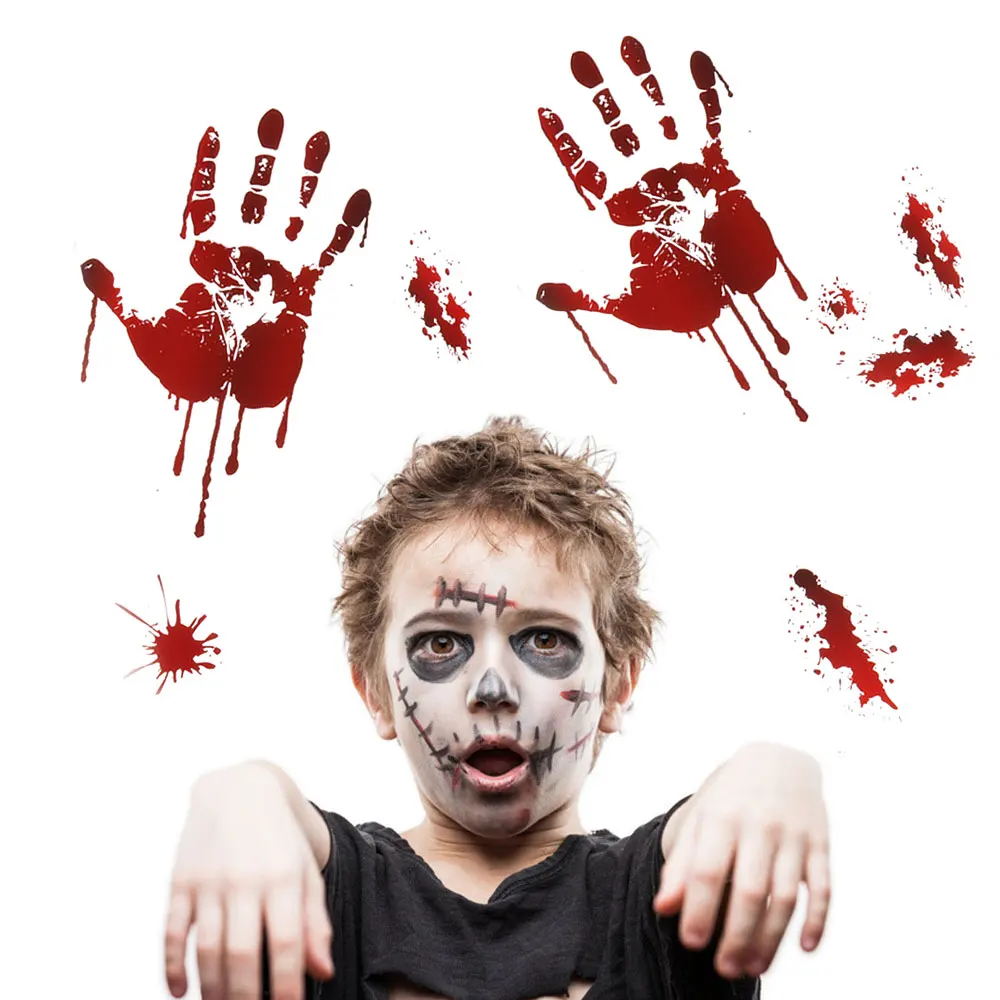 

Halloween Decoration Horrible Bloody Handprint Stickers Halloween Window Wall Clings Floor Decals Stickers Halloween Party Props