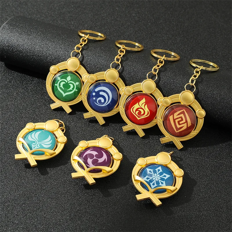 Genshin Impact Double Sided Luminous Keychain, Element Vision, God\'s Eye, Mondstadt Liyue Snezhnaya Pendant, Keyring Jewelry