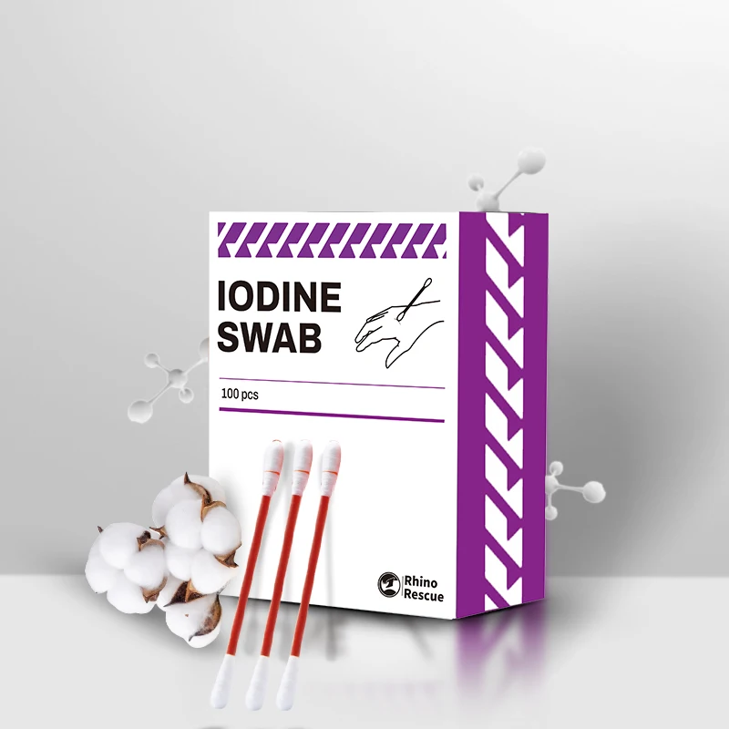 

Rhino Rescue Povidone Iodine swab 100-Count First Aid Wound Care Cleansing Cotton Swabs with Iodine Solution For Home