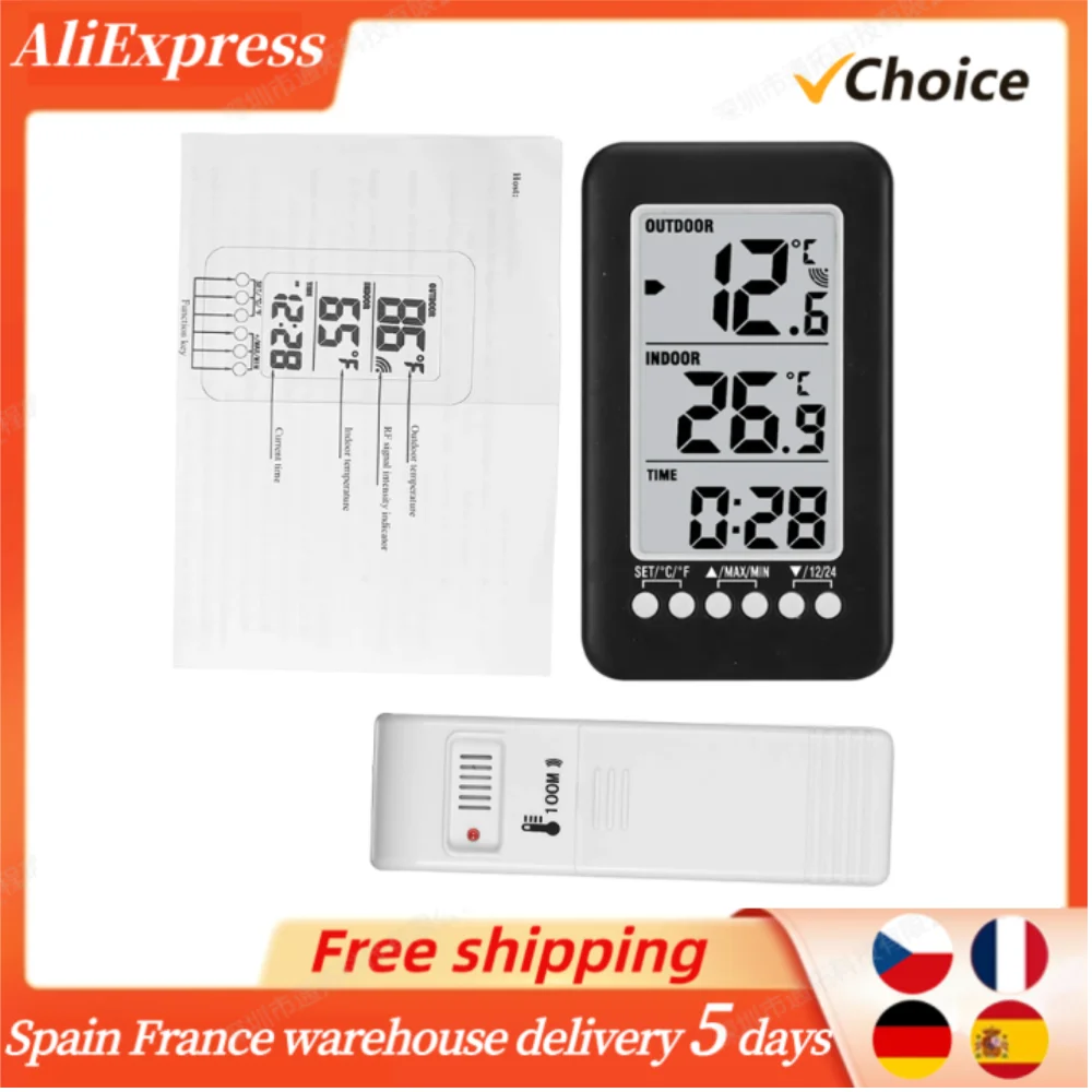 Digital Thermometer Meter With Clock Function Outdoor Indoor LCD Wireless Temperature Electronic Thermometers Weather Station