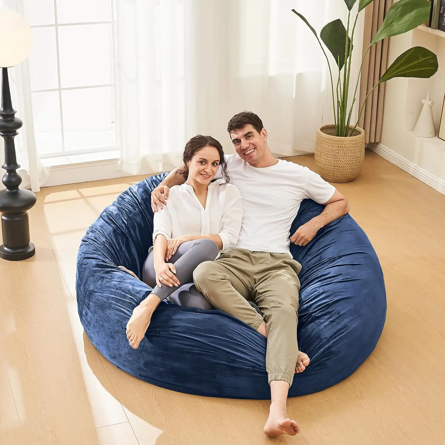 Bean Bag Chairs for Adults - 4' Memory Foam Furniture BeanBag Chair-Big Sofa with Soft Micro Fiber Cover-Round Fluffy Couch for