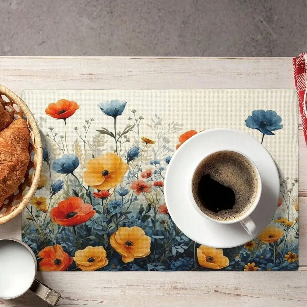 Wildflower Placemats For Spring Summer Kitchen Dining Table Party Home Decorations Durable Easy To Clean Stylish And Practical