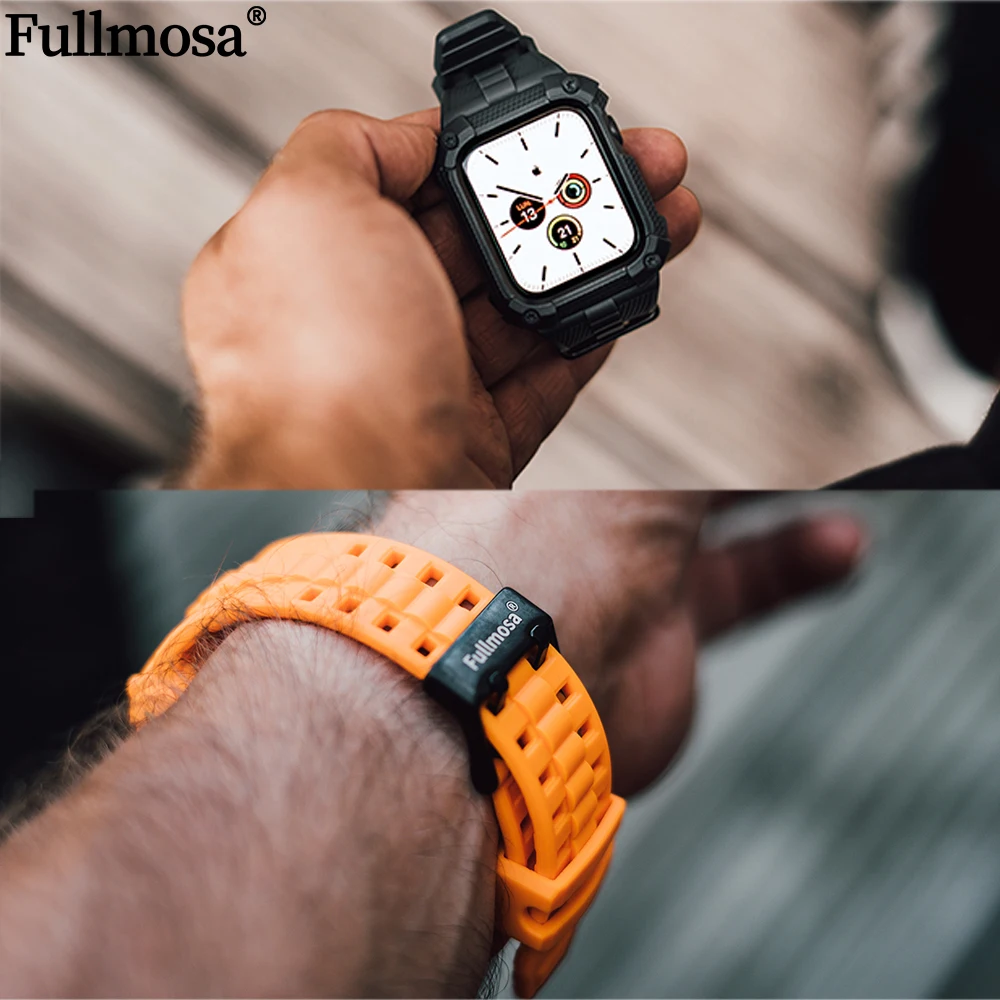 Fullmosa for Apple Watch Bands 40/41/44/45/49mm Rugged with Screen Protector Silicone Straps for Apple Watch Ultra 2 Series 9 8