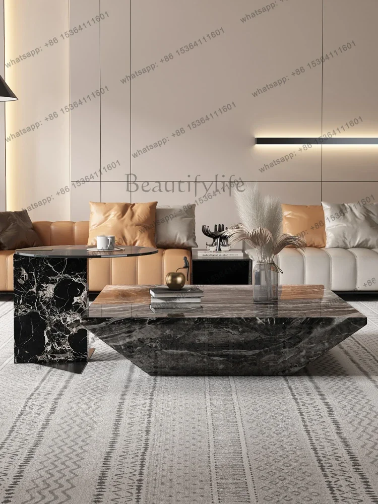 Italian Luxury Mobile Nesting Tables, Venetian Brown Marble & Side Table Set, Heat&Scratch Resistant, Master Design, Customize.