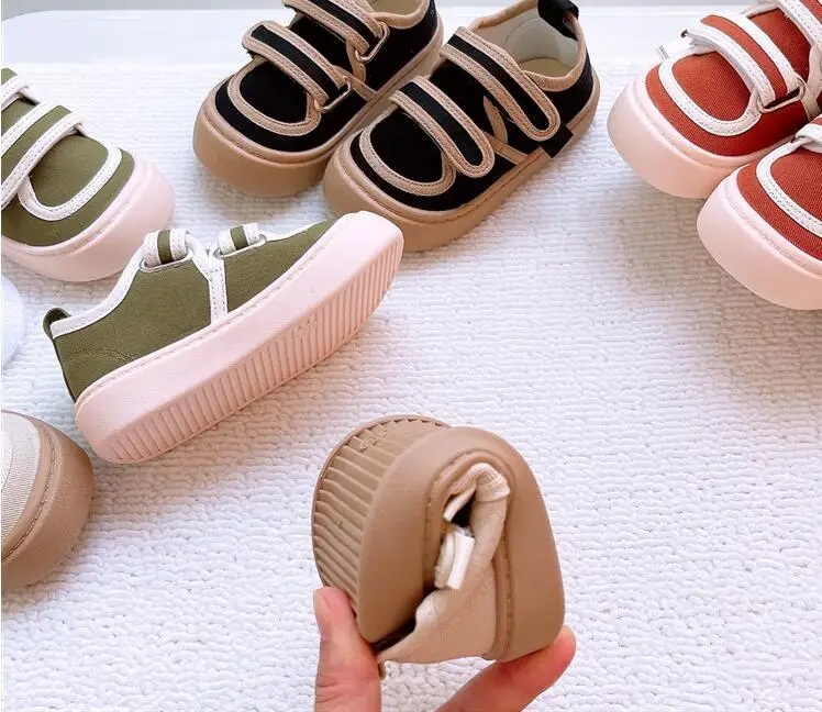 Kids Shoes For Girl 2024 Autumn New Baby Canvas Shoes Girls Casual Soft Bottom Non-slip Boys Toddler Hook And Loop School Shoes
