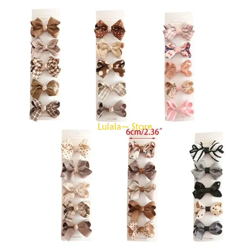 Y4qa 5 peças grampos cabelo com laço para meninas, bonitos, florais, xadrez, pontos, crianças, bebês, grampos cabelo,