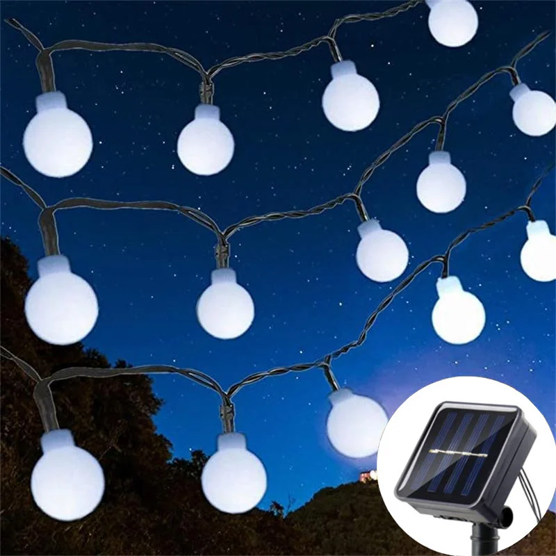 

Solar White Ball String Lights LED Lighting Light Up Your Wedding Garden Fence Balcony Tree Party Christmas Halloween Decoration