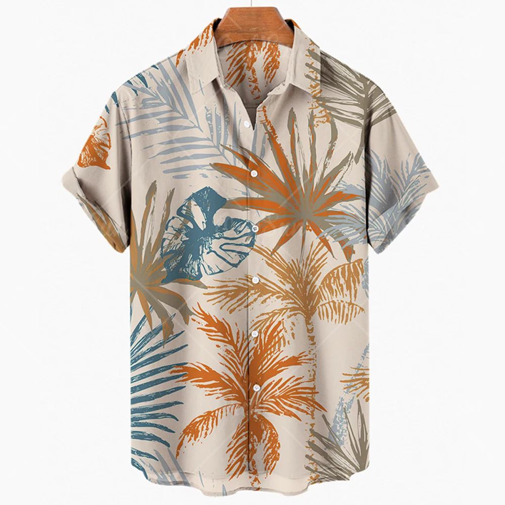 Men's Hawaiian Shirts Fashion Casual Plant Print Shirt Beach men's Short Sleeved Shirt 5XL Summer Outdoor Trend men's Clothing