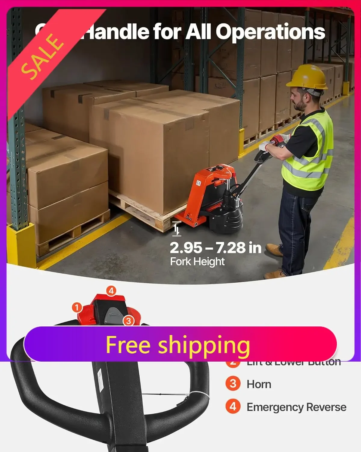 Electric Pallet Jack, 3300 lbs Load Capacity, Lithium Battery Powered Pallet Jack Truck with 48L x 27W Inch Forks for Material H