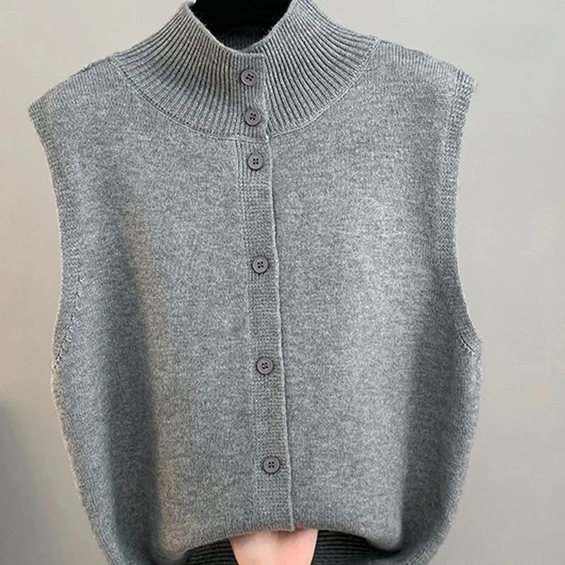 

Knitted Vest for Women Solid Color Half Turtleneck Twist Sleeveless Cardigan Fashion Double Sided Wear Loose Waistcoat Knitwear