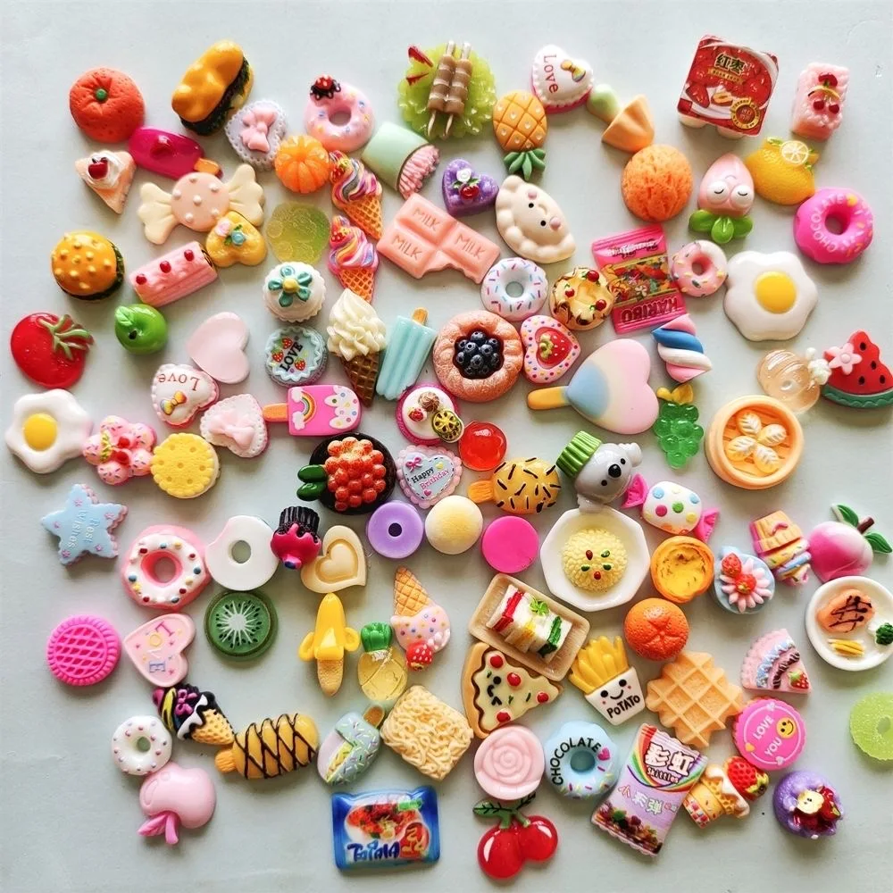 100pcs Mini Resin Snacks Blind Bags Snacks Creative Mixed Food Kitchen Accessories Decoration Party Holiday Blind Box Gift