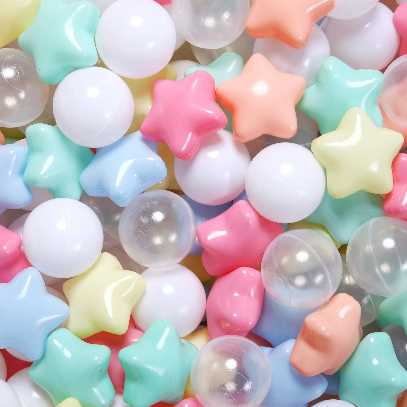 100 Uds. Mezcla de estrellas y formas redondas, pelota ecológica, pelota de piscina suave aleatoria colorida, juguetes, centro de Aprendizaje Temprano para niños