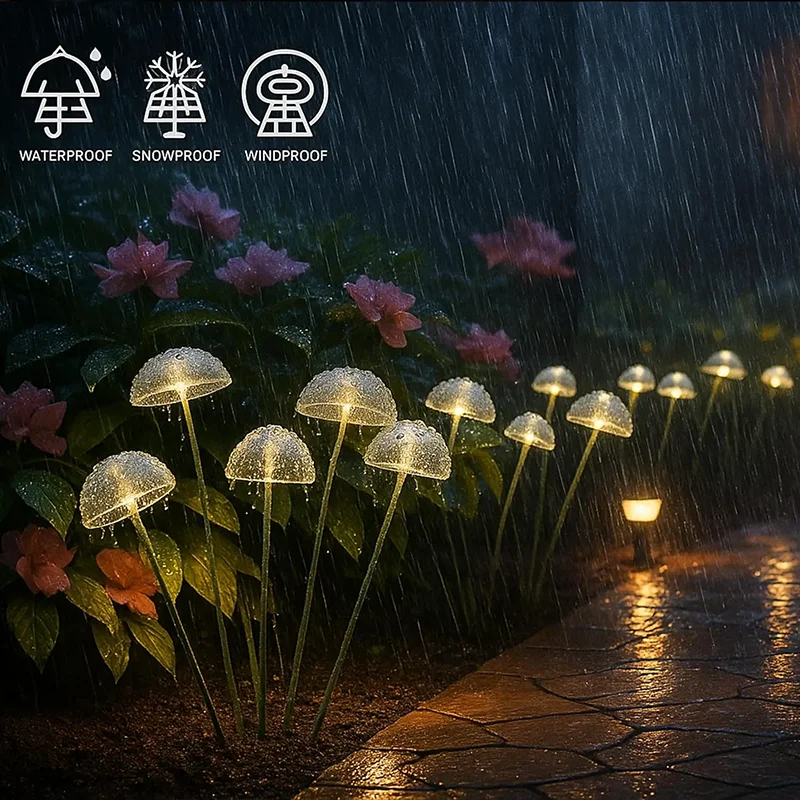 Solar-Gartenleuchten mit Dual-Modus LED, wasserdichte Solar-Pilzlichter für Garten, Terrasse und Wege – Quallen-Design für stimmungsvolle Gartenambiente – Detail 14