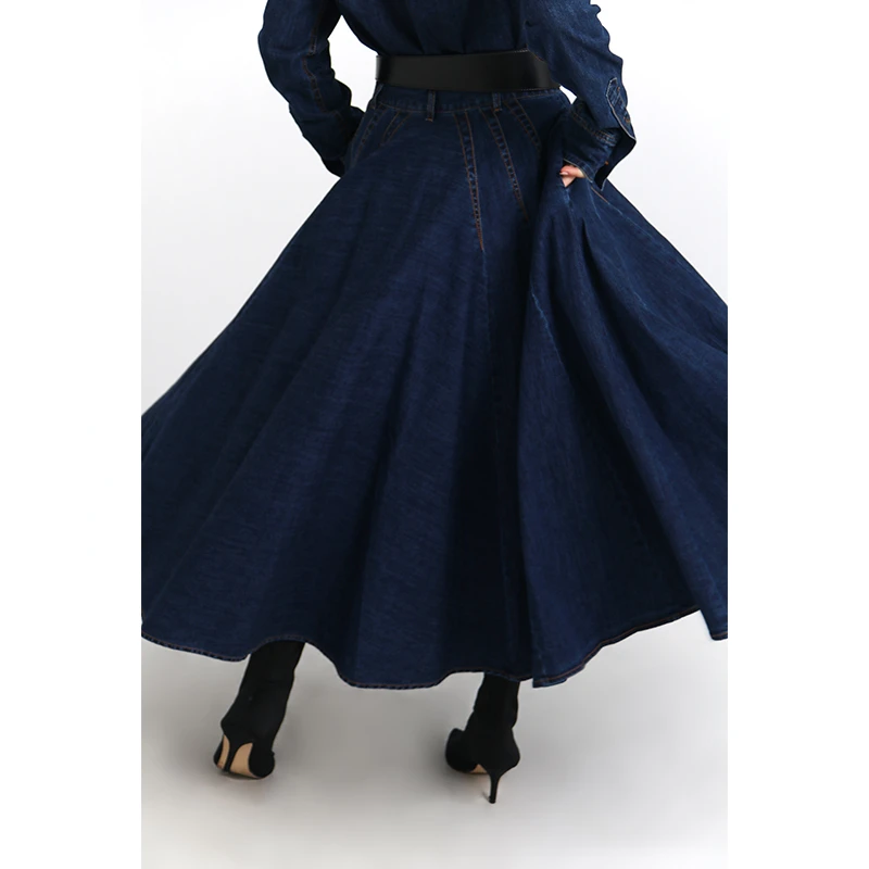 Rok Denim Wanita Bawahan besar mode musim gugur baru 2023 rok Pettiskirt Hepburn cocok untuk semua