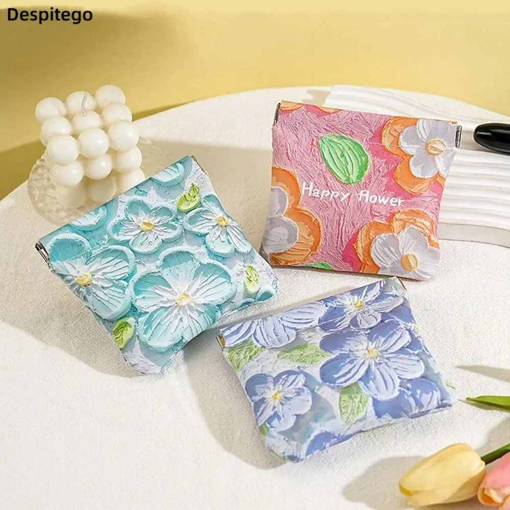 

PU Leather Mini Cosmetic Bag Leaf Spring Bag Coin Purse Lipstick Storage Bag Coin Bag Self-closing Makeup Bag Change Storage Bag