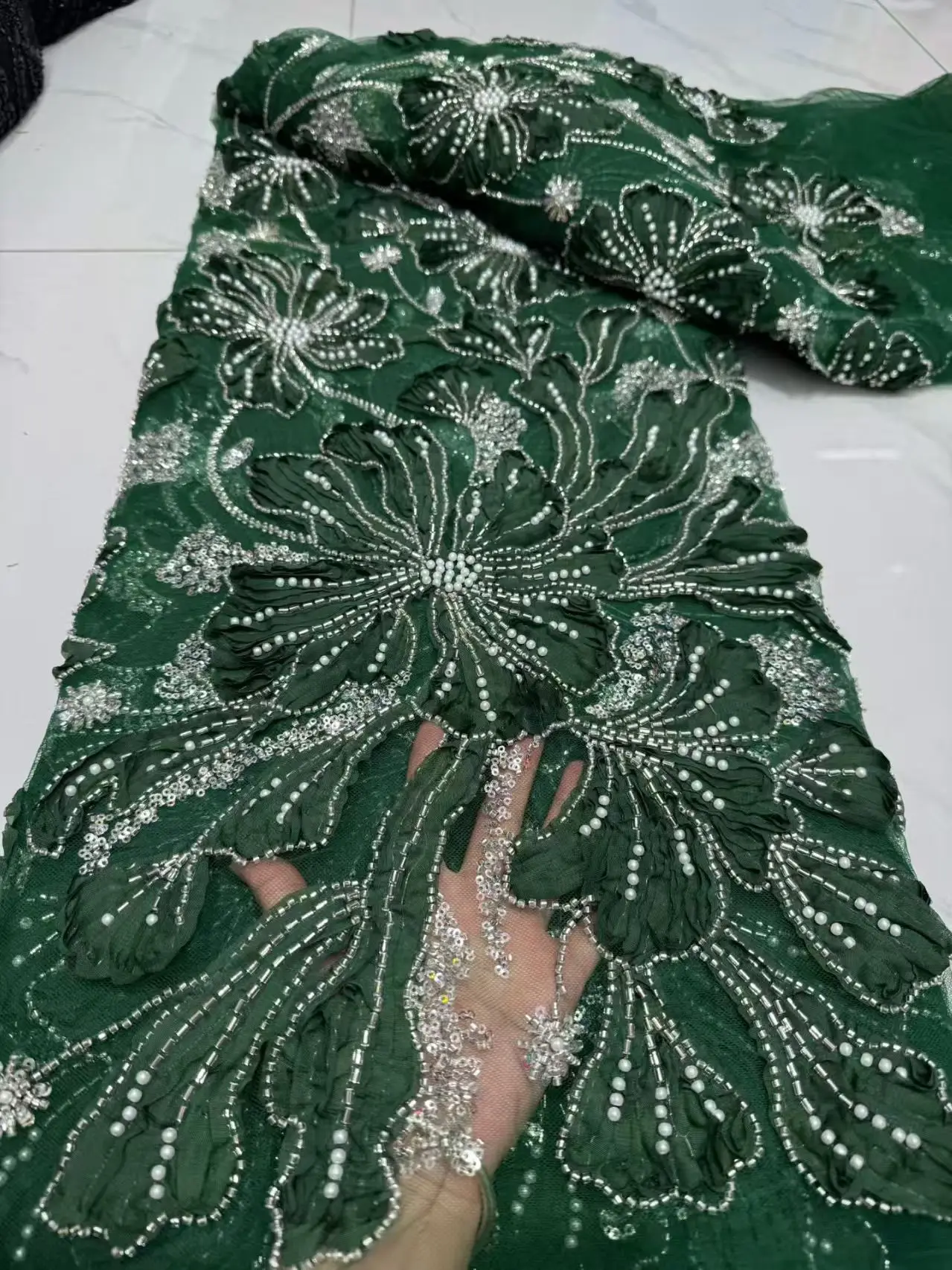 قماش دانتيل تول مطرز ثلاثي الأبعاد 2026، أقمشة دانتيل شبكية أفريقية مع ترتر لفساتين السهرة، جودة عالية، أحدث #3