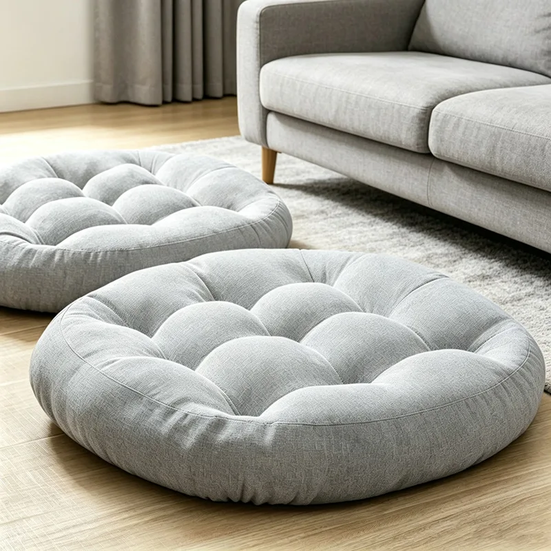 Japanese Faux Linen Floor Cushions Solid Thickened Round Tatami Pouf Ottoman Comfortable Anti-Scratch Anti-Skid Meditation Mat