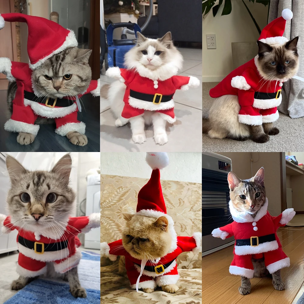 Pet Cat Christmas Clothes Winter Warm Costumes Funny Santa Claus Dressing Up Jackets Kitten Dog Xmas New Year Party Outfits Gift