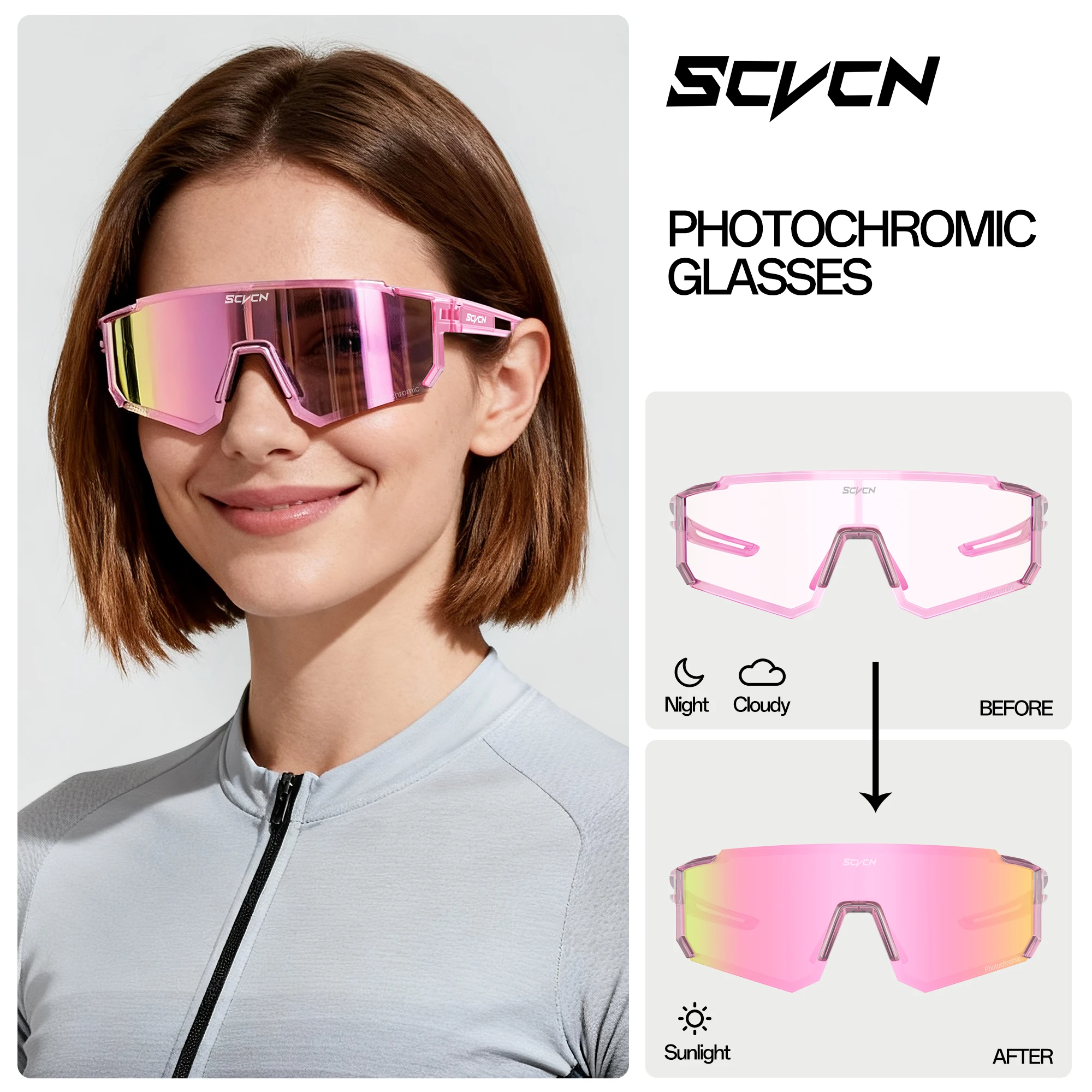 SCVCN Heißer Photochrome Radfahren Gläser Outdoor UV400 Schutz MTB Fahrrad Sonnenbrille Männer Frauen Sport Fahrrad Winddicht Brille – Detail 10