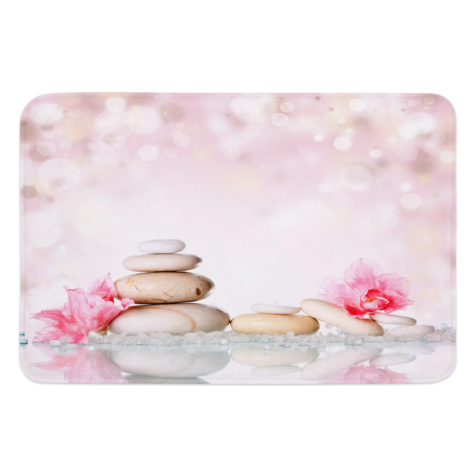 Pebble Flower Pink Bathroom Bath Mat Coral Fleece Carpet Bathtub Floor Rug Shower Room Doormat Kitchen Entrance Pad Home Decor