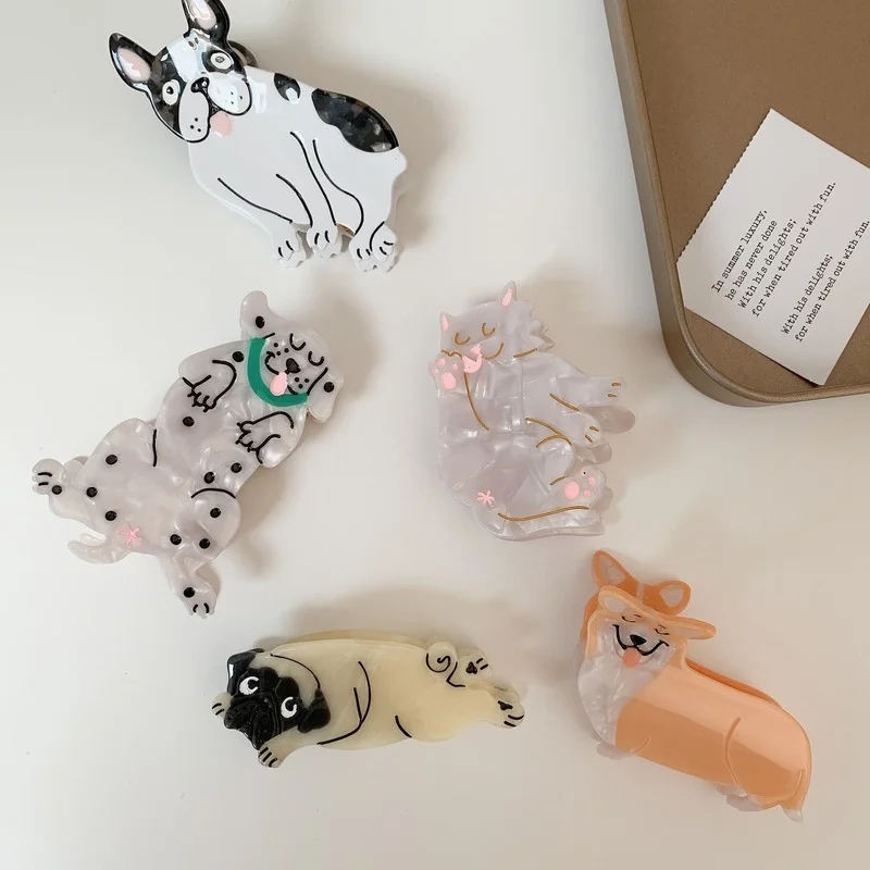 Korean acetate hairpin French cute catch clip animal corgi geometric hair catch fashion back head shark clip