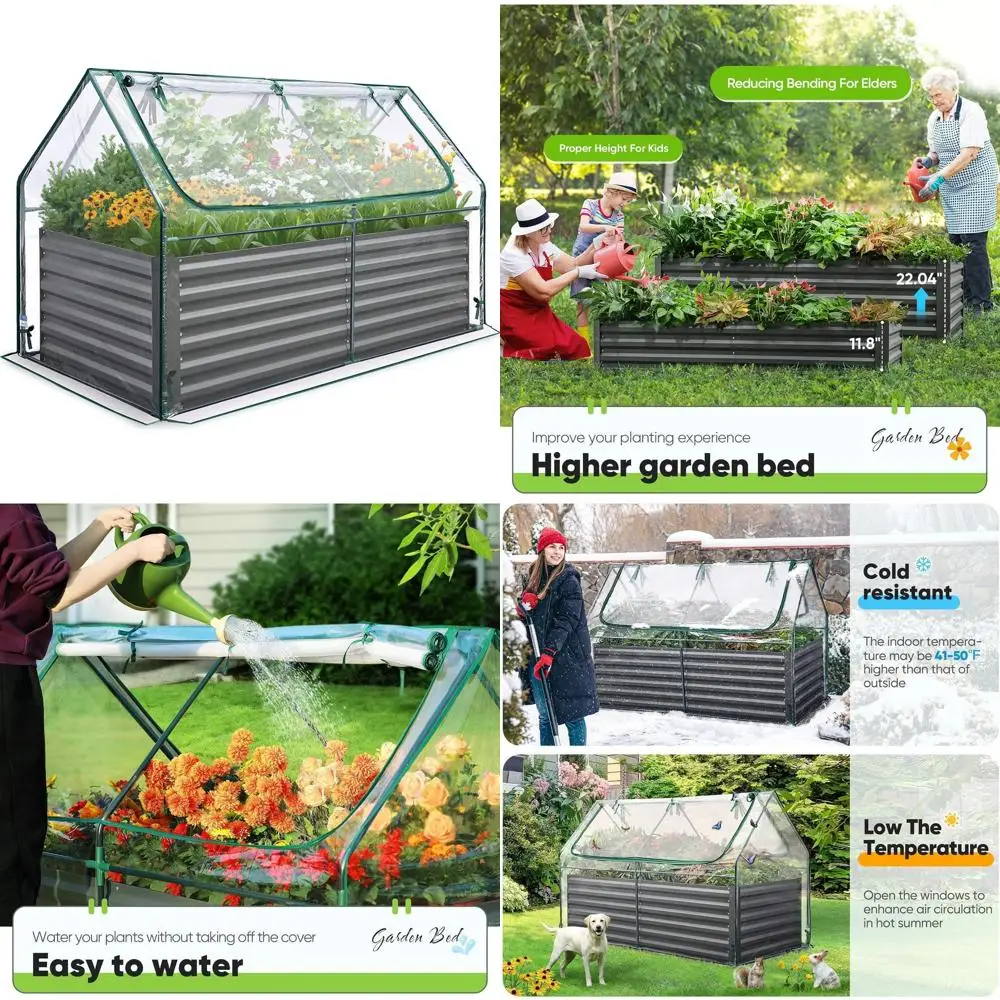 

Оцинкованная металлическая приподнятая грядка для овощей, 6x3x2 фута, высокий уличный ящик-клумба с прозрачной крышкой