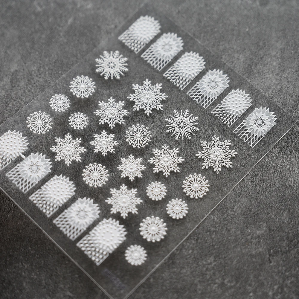 Autocollant à Ongles en Relief Flocons de Neige, Style Bohémien, 5D, 8x10cm, Décalcomanie, pour Noël, Hiver