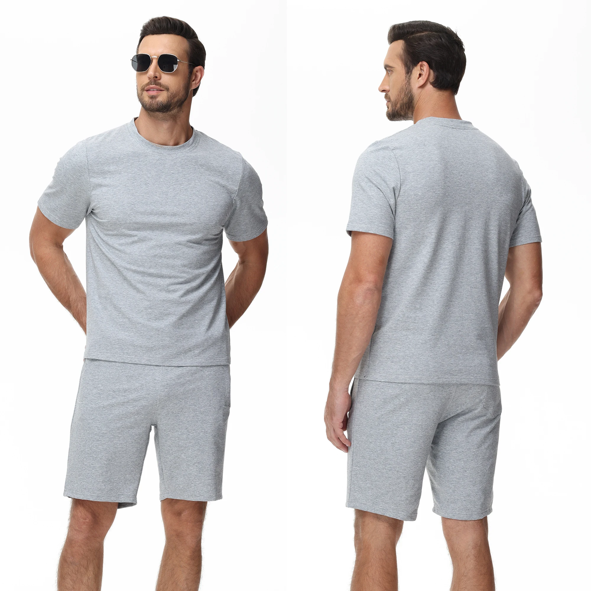 

Summer Mens Sports Outfits Zipper Pocket Shorts and T-Shirt 2 Piece Set Sweatsuit, High Stretch Breathable T-shirt set