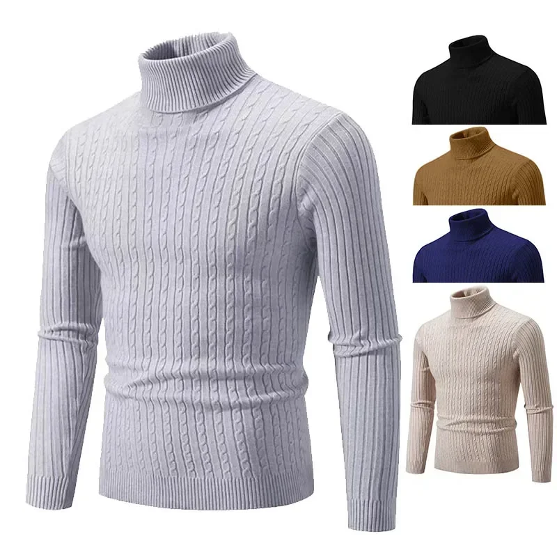 

2025 New Men's High Neck Sweater Solid Color Pullover Knitted Warm Casual Turtleneck Sweatwear Woolen Mens Winter Outdoor Tops