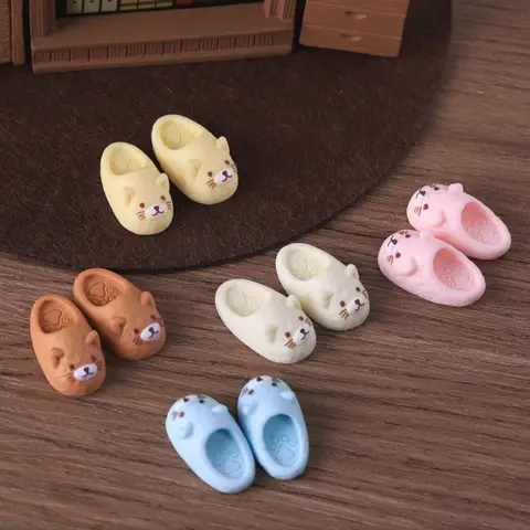 10pcs Cute plush cat slippers DIY miniature dollhouse toy daily resin figurine