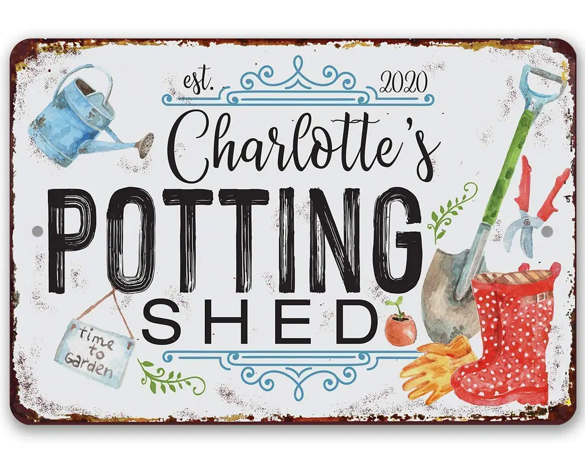 Personalisiertes Metallschild für den Gartenschuppen – Klassische Gartendekoration und Gewächshaus-Schild, „She Shed“-Zubehör, individuelles Namensgeschenk für G