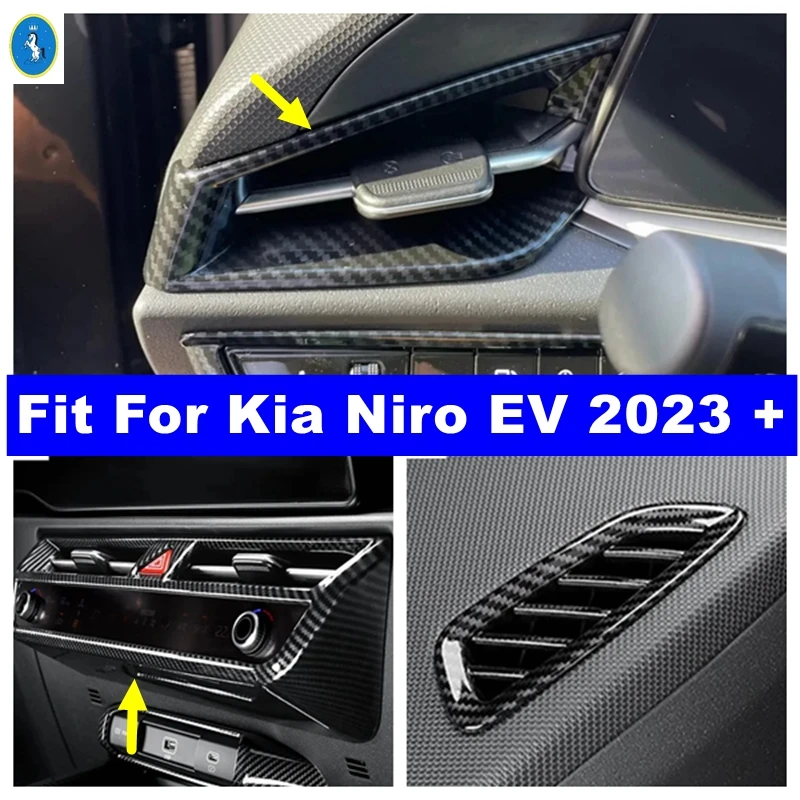 

ABS Auto Air Conditioning AC Vents Frame Cover Trim Dashboard Outlet Cover Trim For Kia Niro EV 2023 Carbon Fiber Accessories