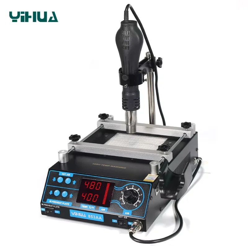 YIHUA 853AA LED Display Adjustable Electronic BGA Rework Station PCB IR Preheating Station Soldering Hot Air Gun BGA Desoldering