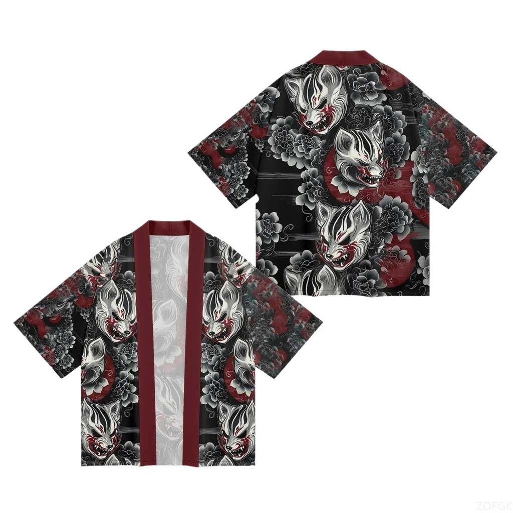 Summer New Ukiyo-e Japanese Style Cardigan, Kimono Cloak, Feathered Woven Taoist Robe, 3D Digital Printed Clothing