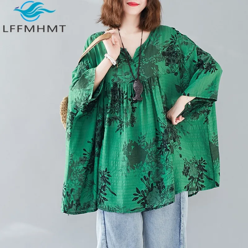 

Summer Fashion Korean Style V-neck Short Sleeve Cotton Linen Shirt Women's Loose Casual Soft Comfortable Pullover Retro Tops