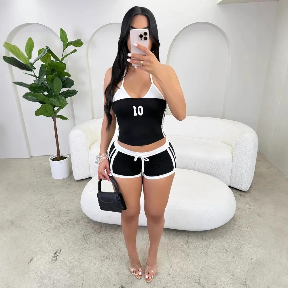 

Комплект из двух предметов с принтом Fake Csole, летние модные женские брюки из полиэстера, повседневный ансамбль Sli