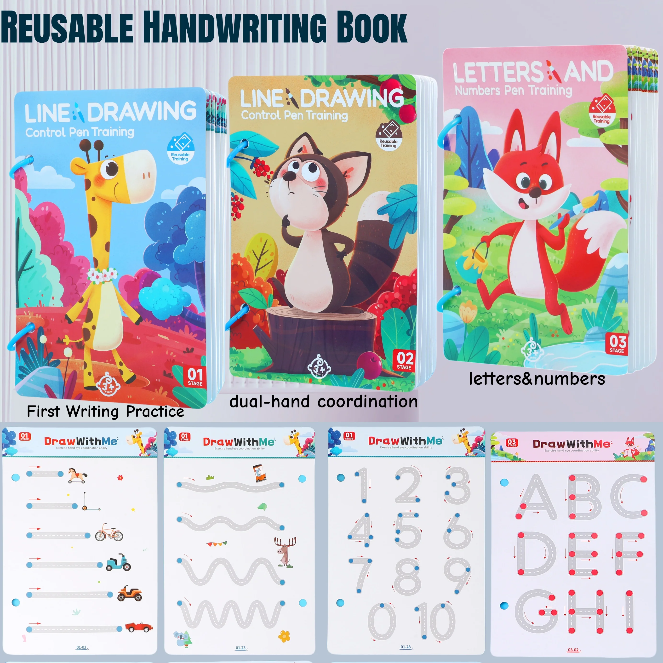 28 Pages of Creative Left and Right Brain Development Toys, Reusable Kidsren's Magic Tracing Book, Bilateral Coordination Exercises, Kidsren's Scientific Writing Enlightenment Description Book, English Alphanumeric Visual Tracking Graffiti Painting Introductory Exercise Book, Toy Suitable for Boys and Girls over 3 Years Old