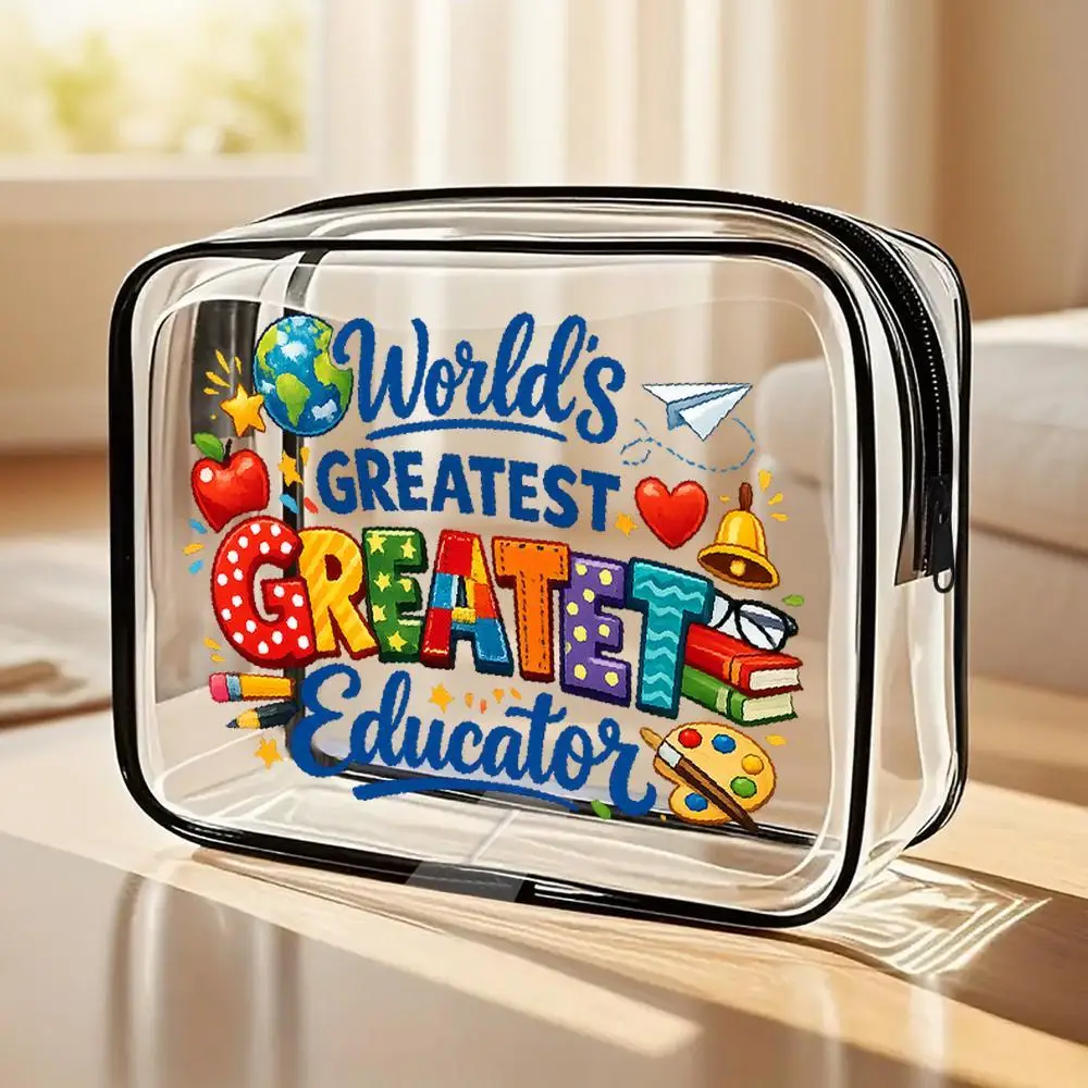 

Toiletry Bag World'S Greatest Educator Themed Graphic Clear Zippered Cosmetic Bag Vibrant Colorful TeachingInspired Design With