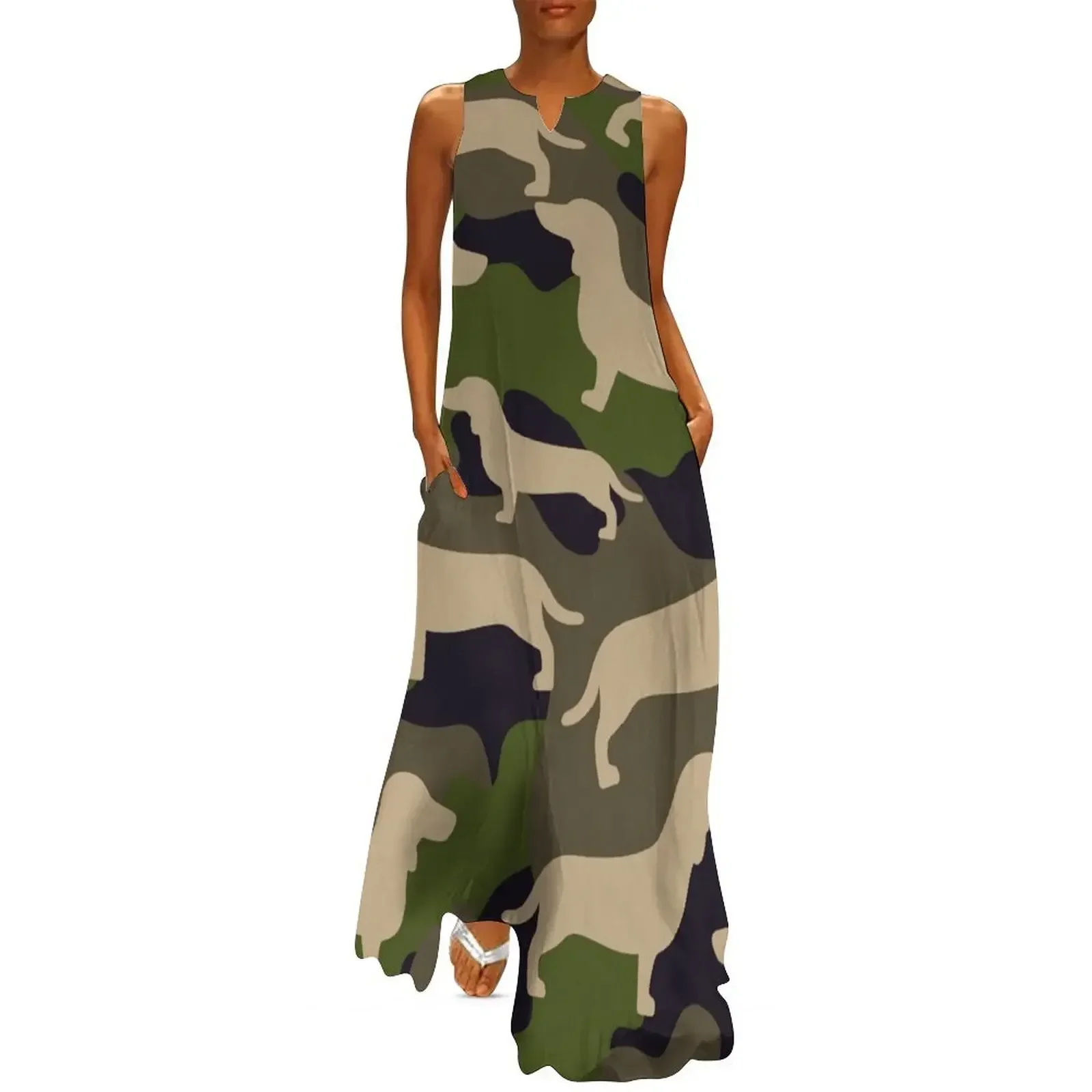 

Dachshund Lovers Camo Camouflage Pattern Long Dress summer dresses women evening dress Womens dresses Clothing female Dress