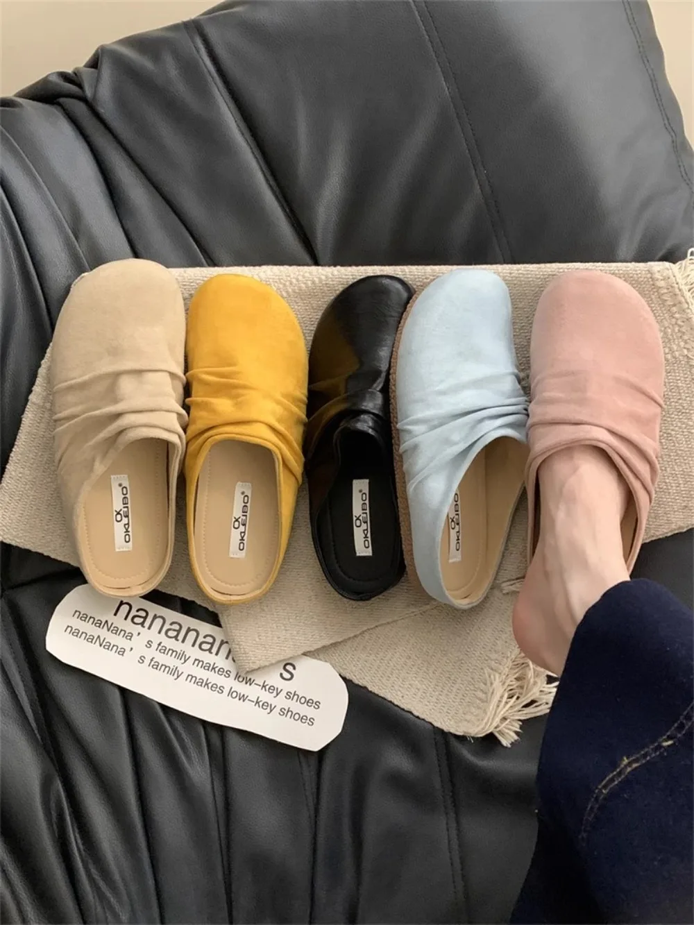 

2026Summer New Fashion Pleated Design Casual Draggers for Women Comfortable Slip on Half Slippers Elegant Shallow Mouth Sandals