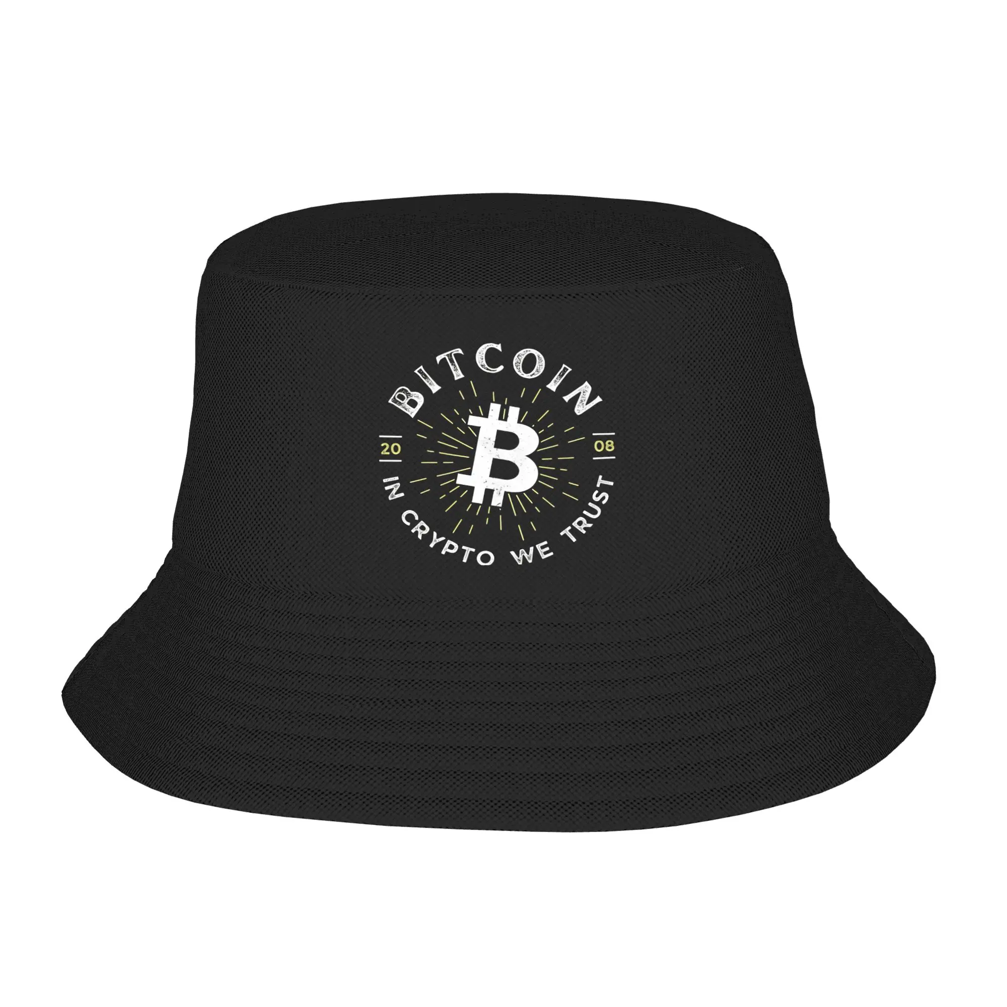 Bitcoin In Crypto We Trust  Bucket Hat Summer  Funny Fisherman Hats For Couple Personality Beach Travel Caps Sunscreen Hats