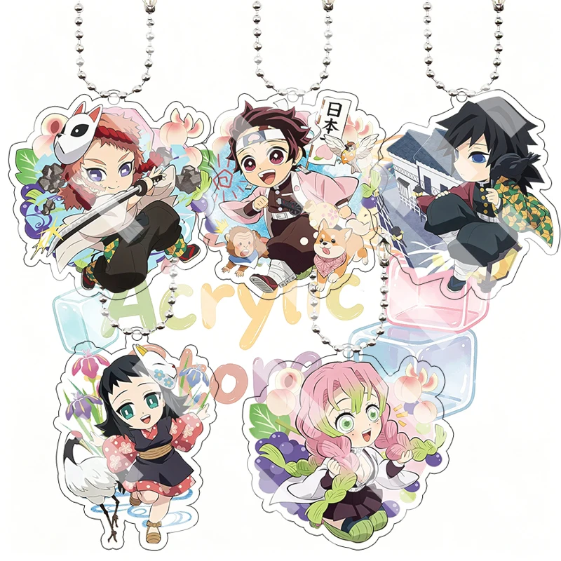 Llavero de acrílico de personajes de anime Demon Slayer, versión Q, Rengoku, Tanjiro, Giyuu, Makomo, colgante para mochila, decoración, regalo